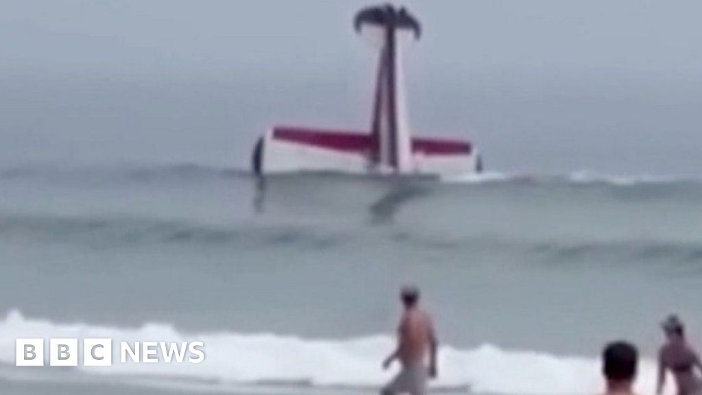 Watch: Plane crashes into sea by busy US beach