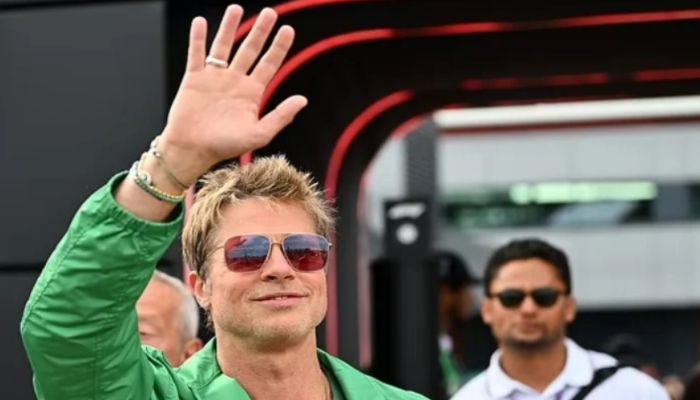 Brad Pitt Draws Attention at British Grand Prix in Basic T-Shirt