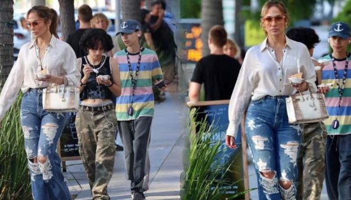 Jennifer Lopez Spends Quality Time with Her Children While Wearing a Stylish Top and Denim