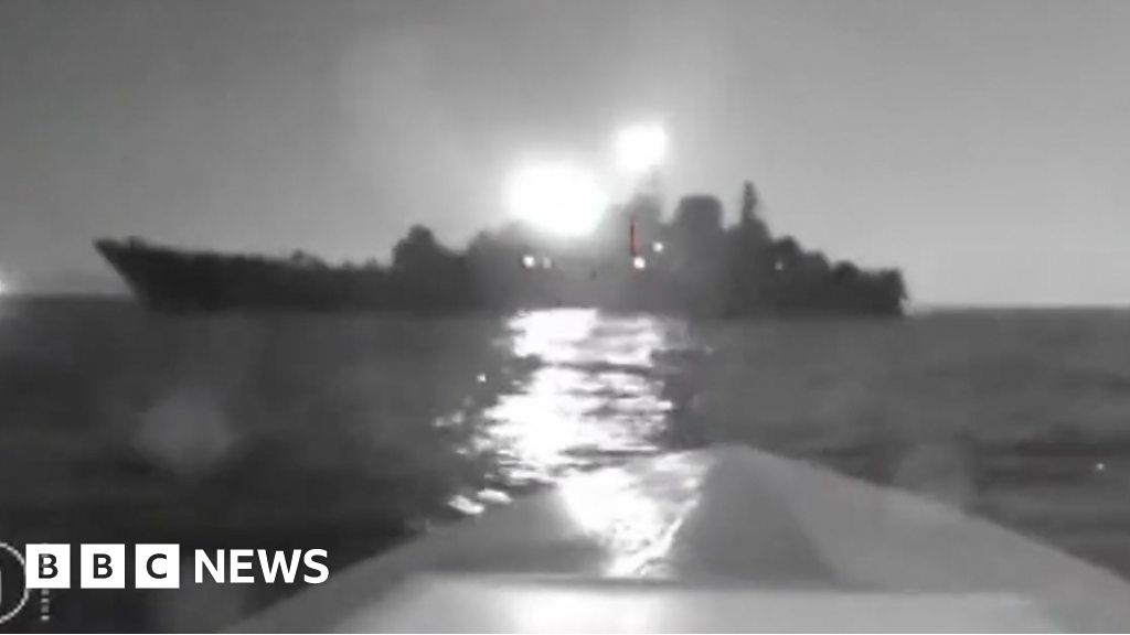 WATCH: Moment sea drone approaches Russian ship