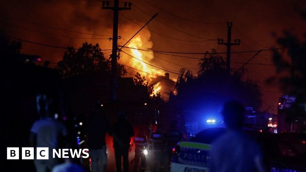 Moment of the Romania fuel station explosion