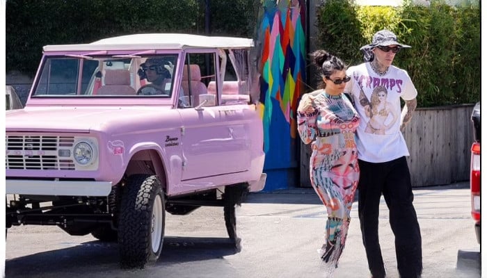 Travis Barker and Kourtney Kardashian Drove Barbie Pink Bronco in Calabasas