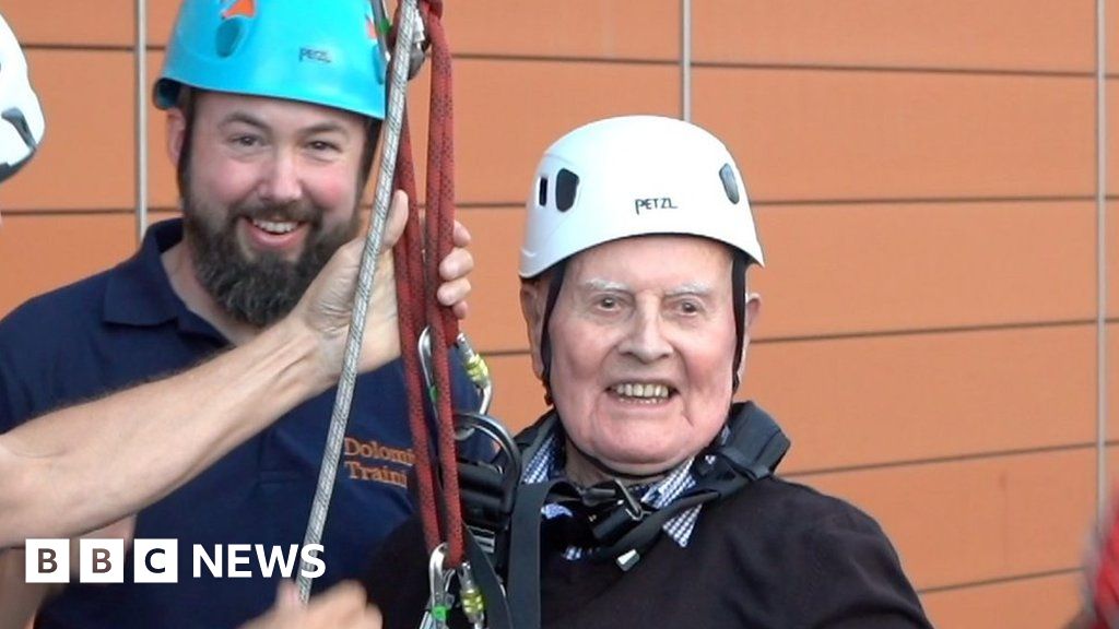 Watch: 102-year-old abseils 280ft hospital