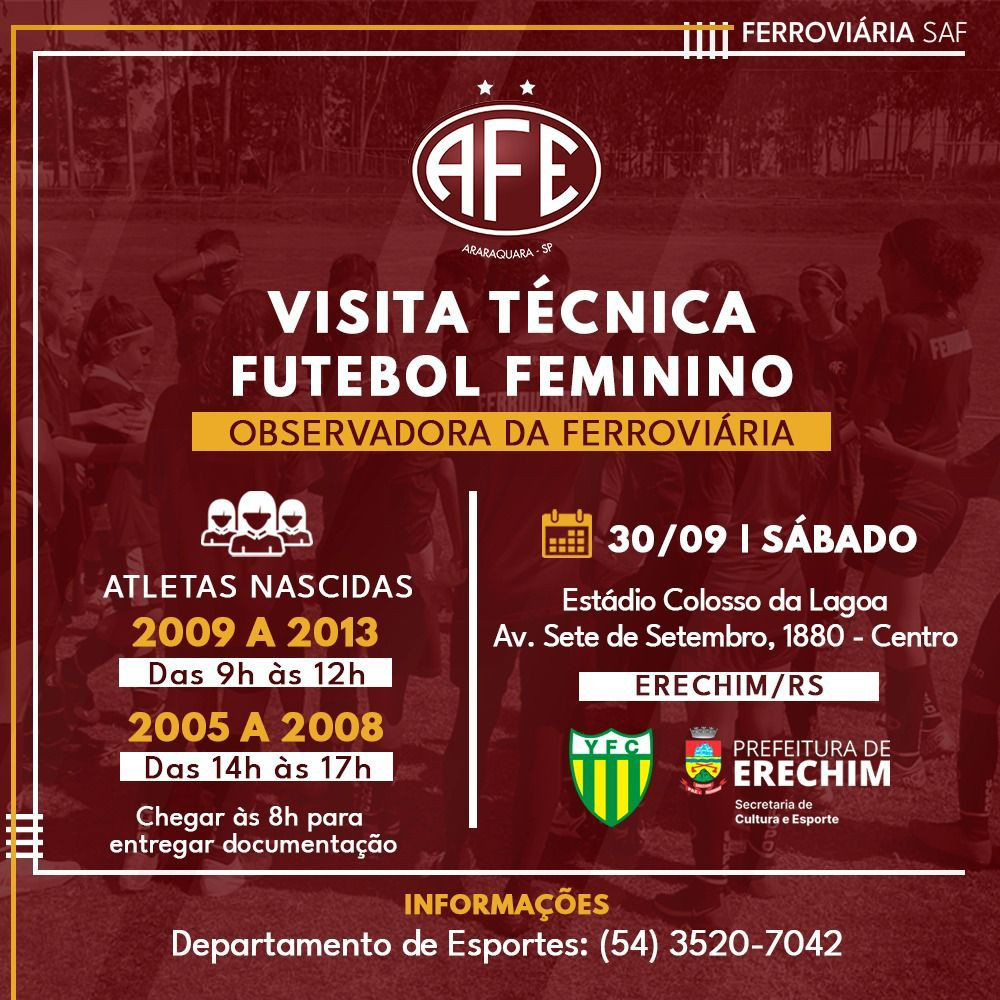 Visita técnica de futebol feminino do Ferroviária é no dia 30