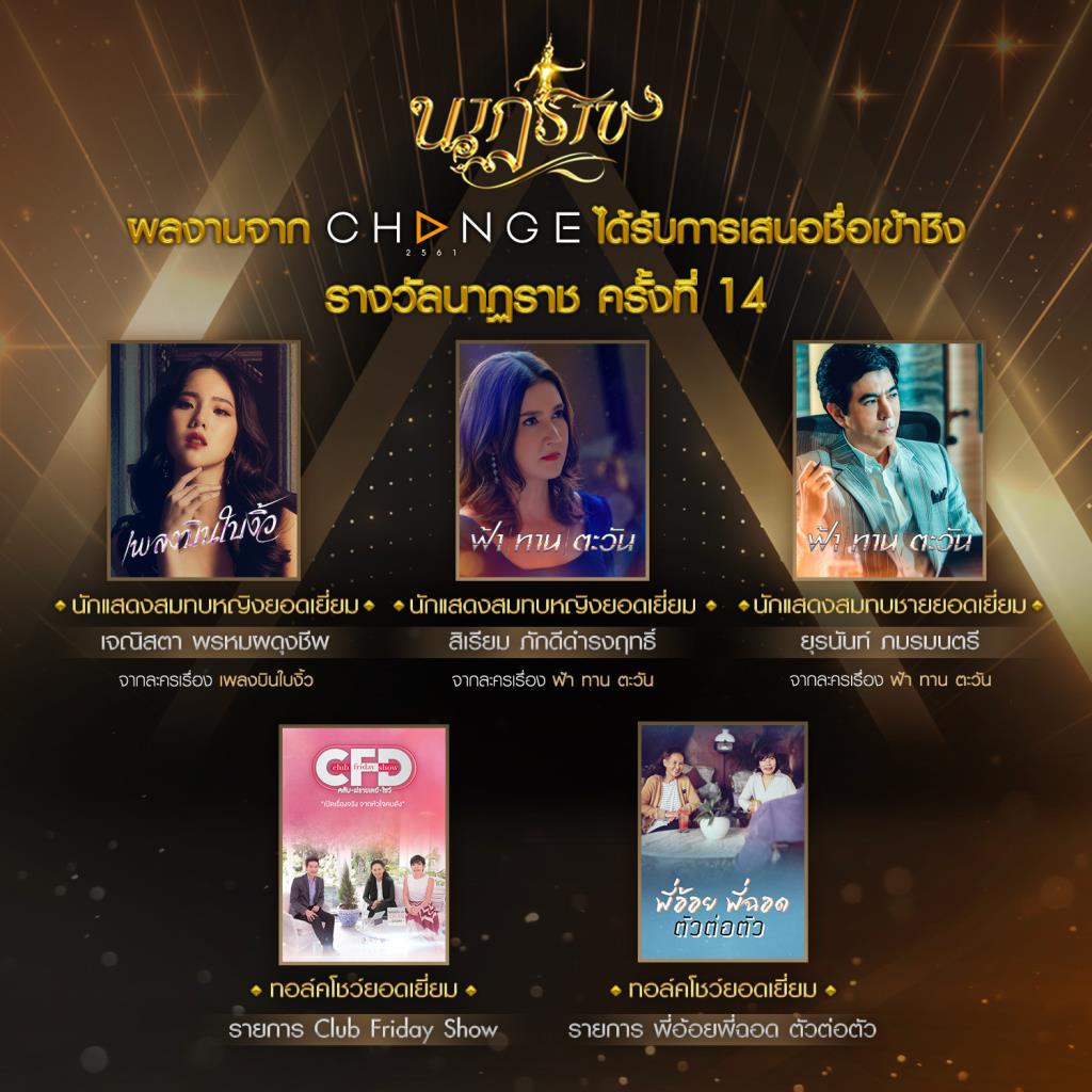 CHANGE2561 ร่วมลุ้นเข้าชิงรางวัล 5  จากเวทีอันทรงเกียรติ “นาฏราช” ครั้งที่ 14