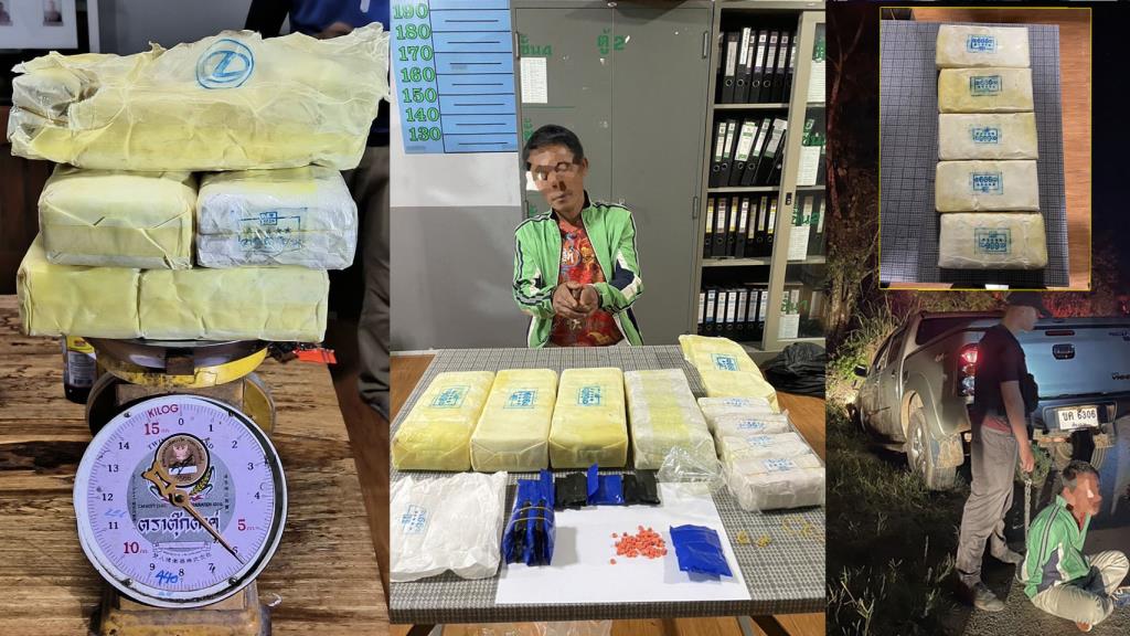 รถขนยานรกแหกด่านเชียงรายอีก โชคไม่เข้าข้างยางแตกรถพุ่งลงข้างทาง โดนจับ 1 หนีได้ 1