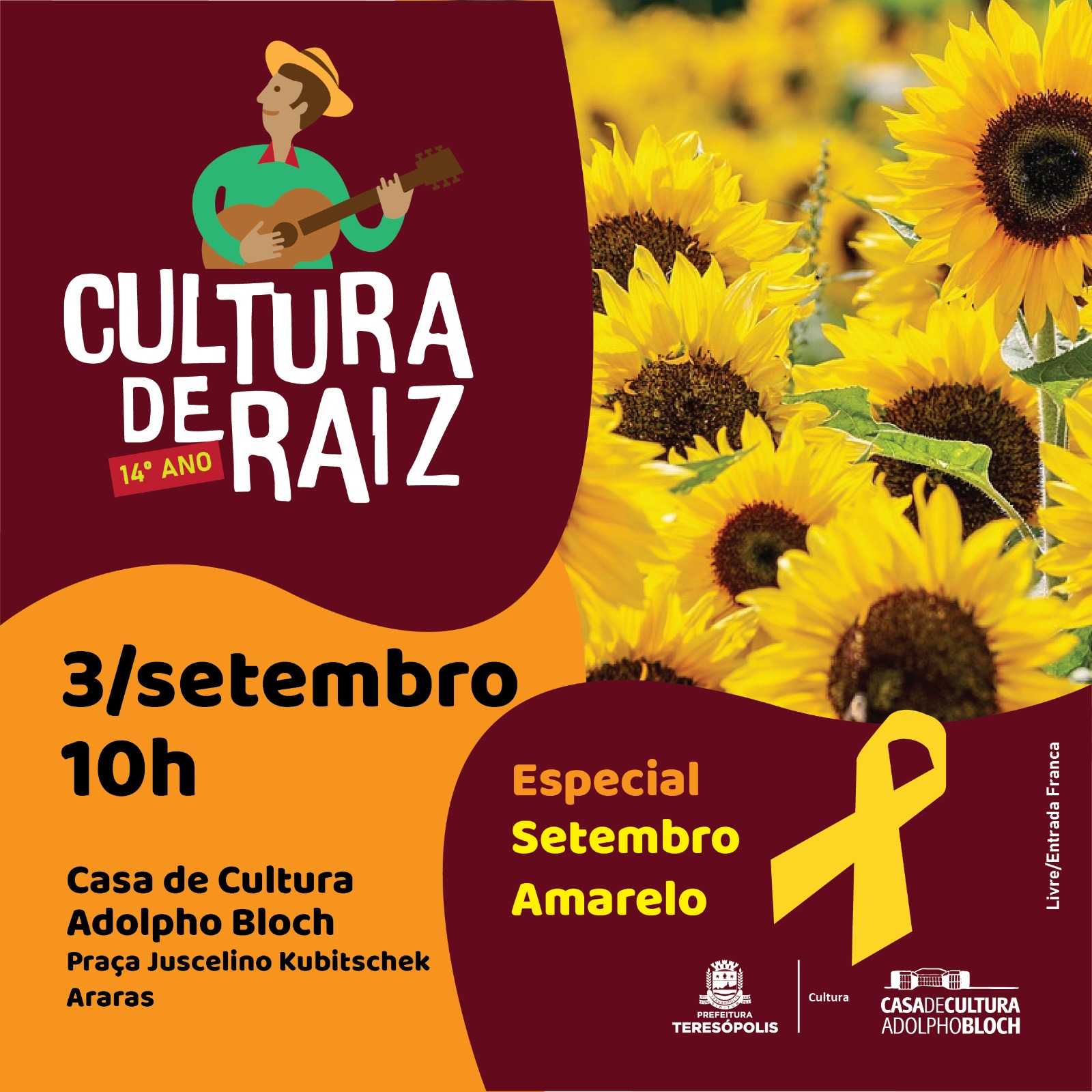 Setembro Amarelo: Cultura de Raiz tem edição especial na Casa de Cultura de Teresópolis