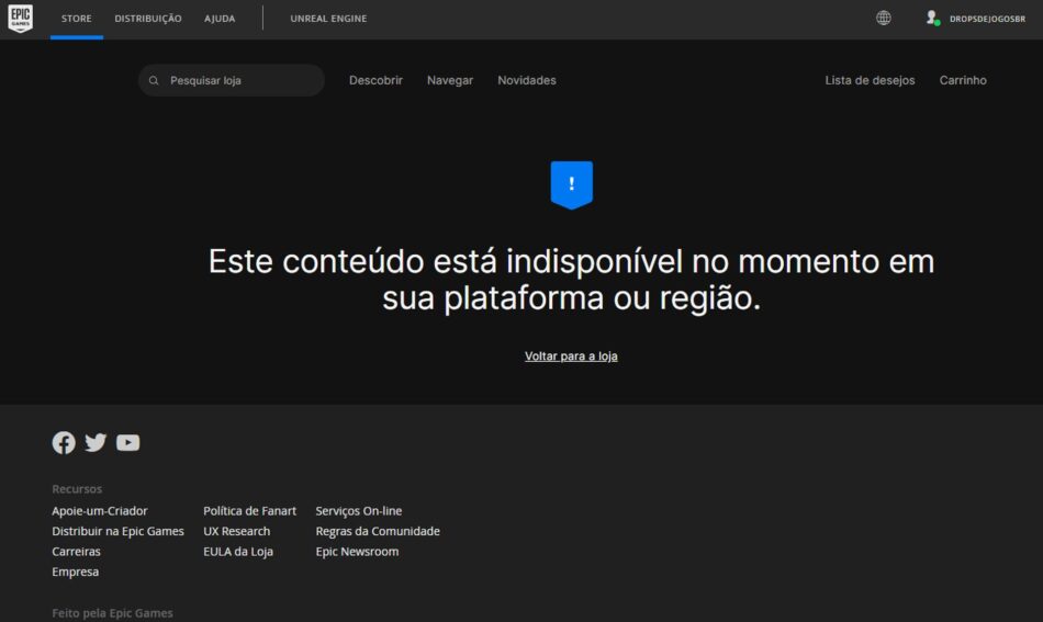 Jogo que ficaria gratuito na Epic Games Store não está disponível na plataforma