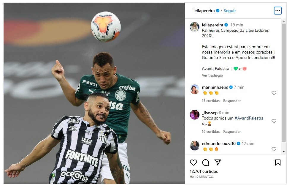 Com foto de gol da Libertadores, Leila apoia Breno Lopes após atrito com torcida do Palmeiras