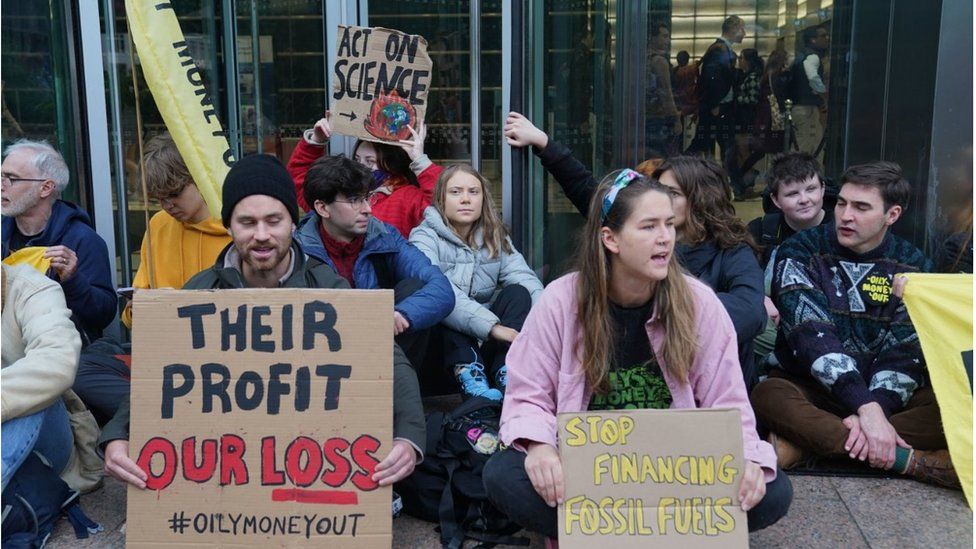 Greta Thunberg joins climate protest outside JP Morgan