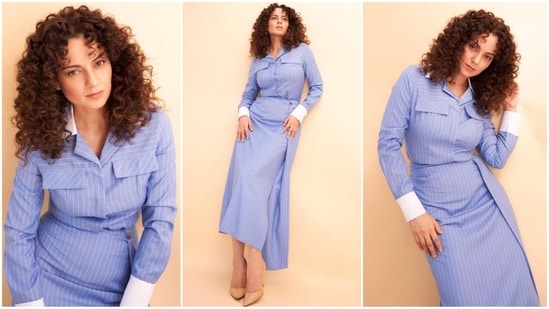 Kangana Ranaut nails minimalistic fashion with her elegant look in a blue striped dress. It costs…