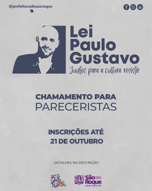 Divisão de Cultura realiza chamamento para avaliadores de projetos culturais da Lei Paulo Gustavo