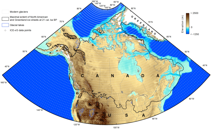 1-km resolution rebound surfaces and paleotopography of glaciated North America since the Last Glacial Maximum