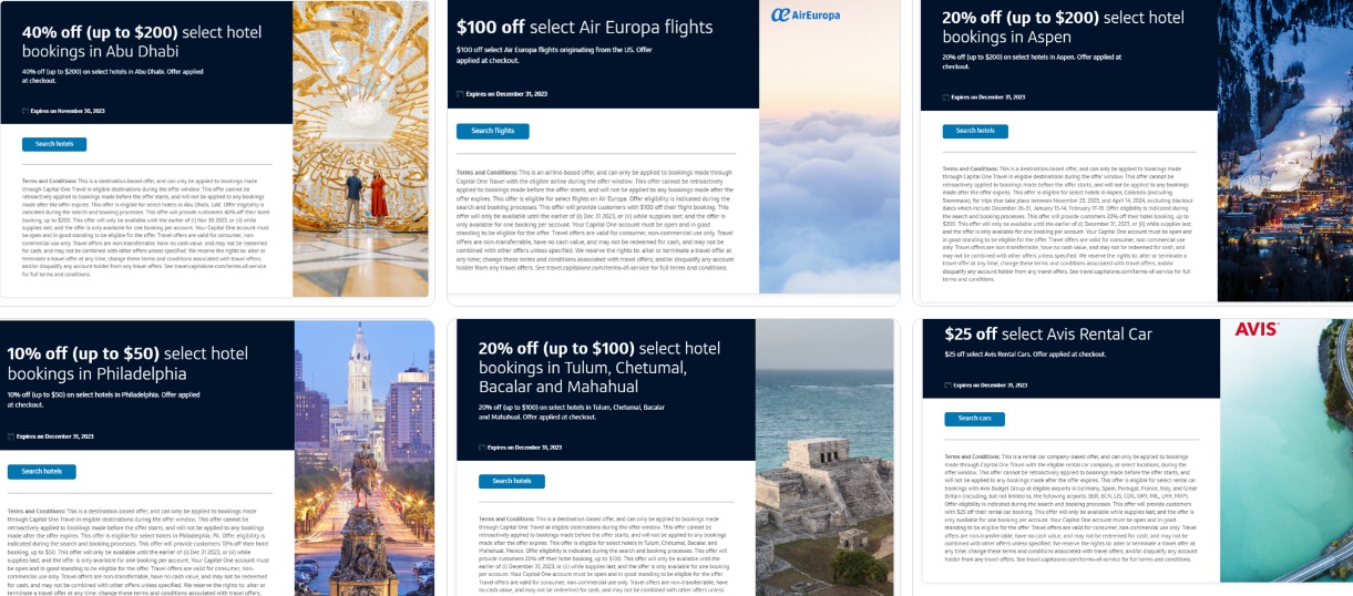 New Capital One Travel deals giving discounts on hotels, flights & car rentals