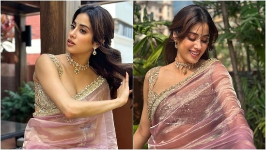 Janhvi Kapoor’s Manish Malhotra saree and minimal glam should inspire your Vijayadashami look. See pics inside