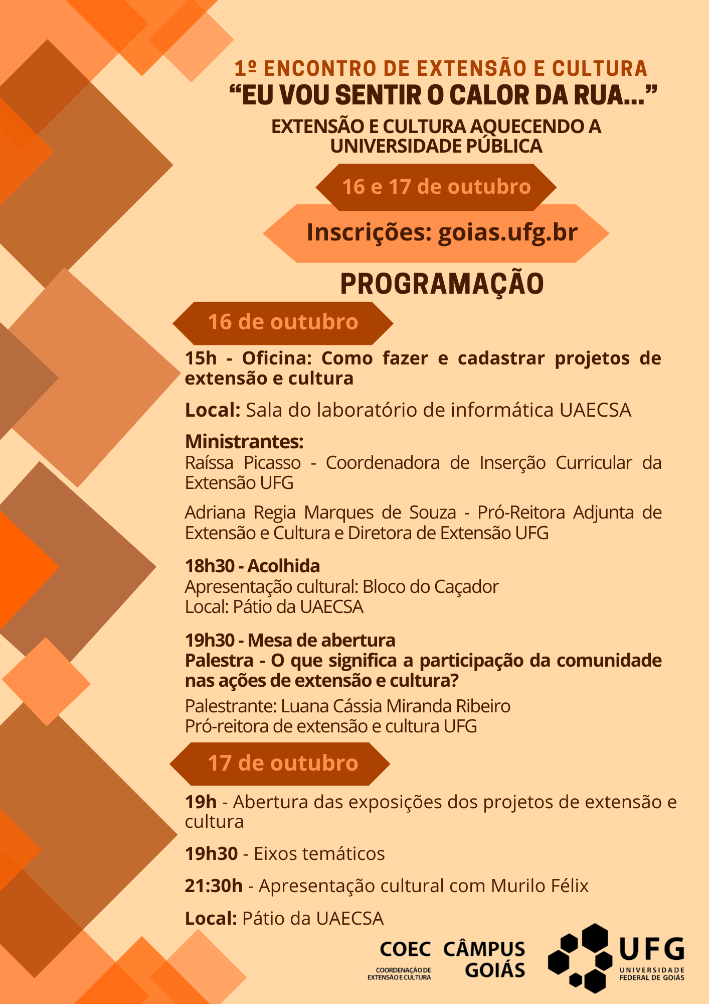 1º Encontro de Extensão e Cultura do Câmpus Goiás UFG | Câmpus Goiás – Universidade Federal de Goiás