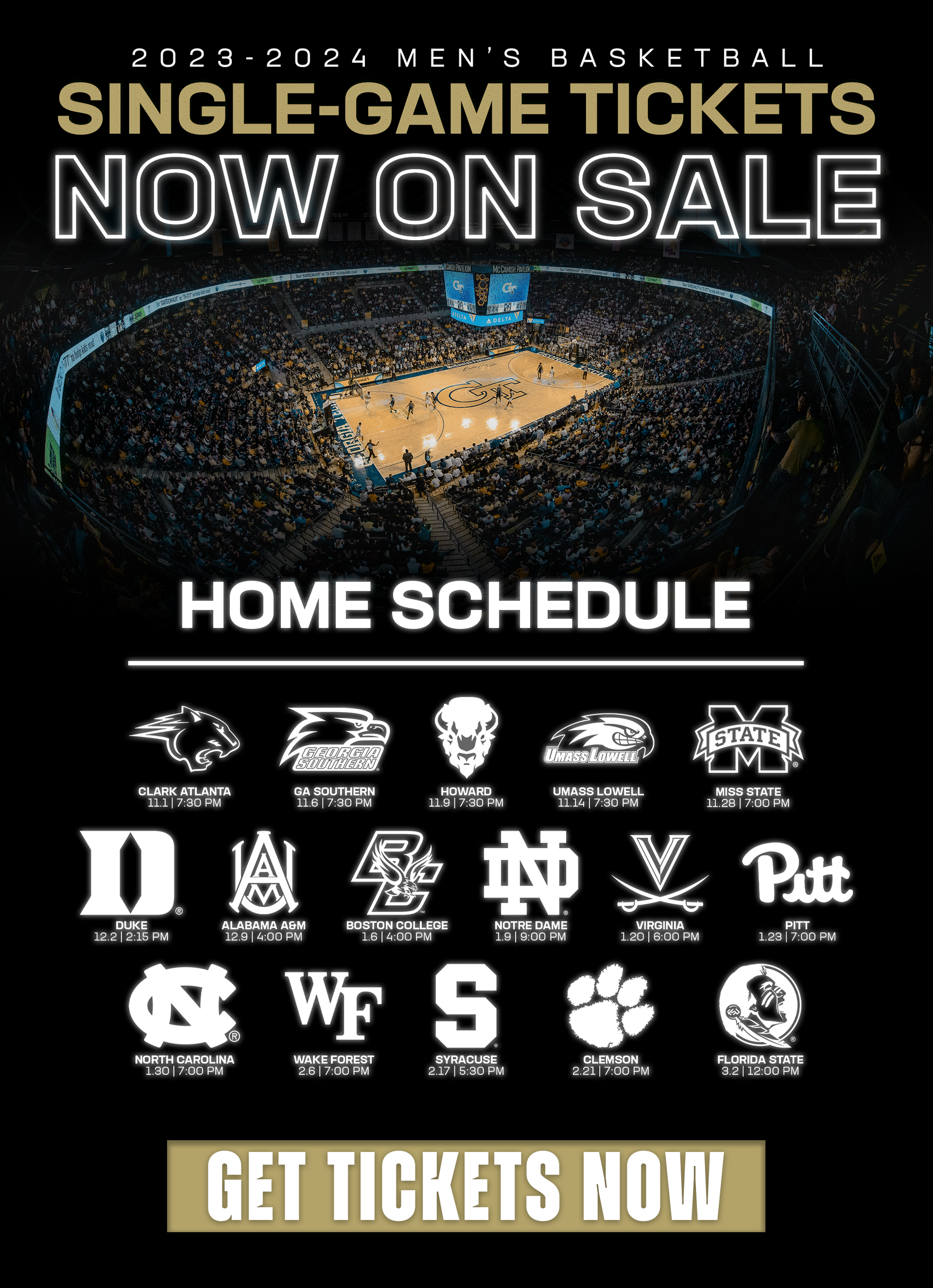 Single-Game Tickets on Sale for Tech Men’s Basketball