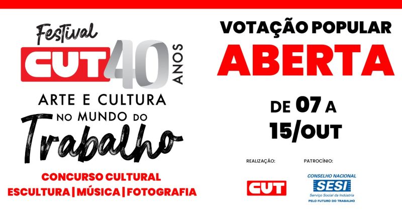 Votação ao Prêmio Festival de Cultura dos 40 anos da CUT termina no domingo (15)