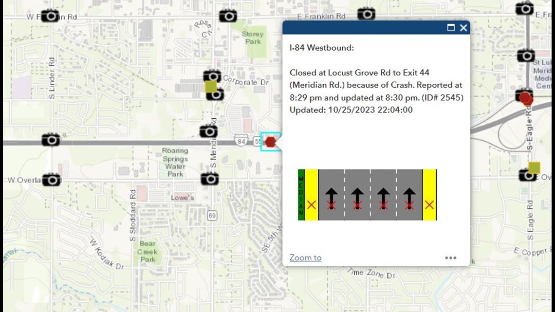 Pedestrian dies after being hit by car on westbound I-84 Meridian