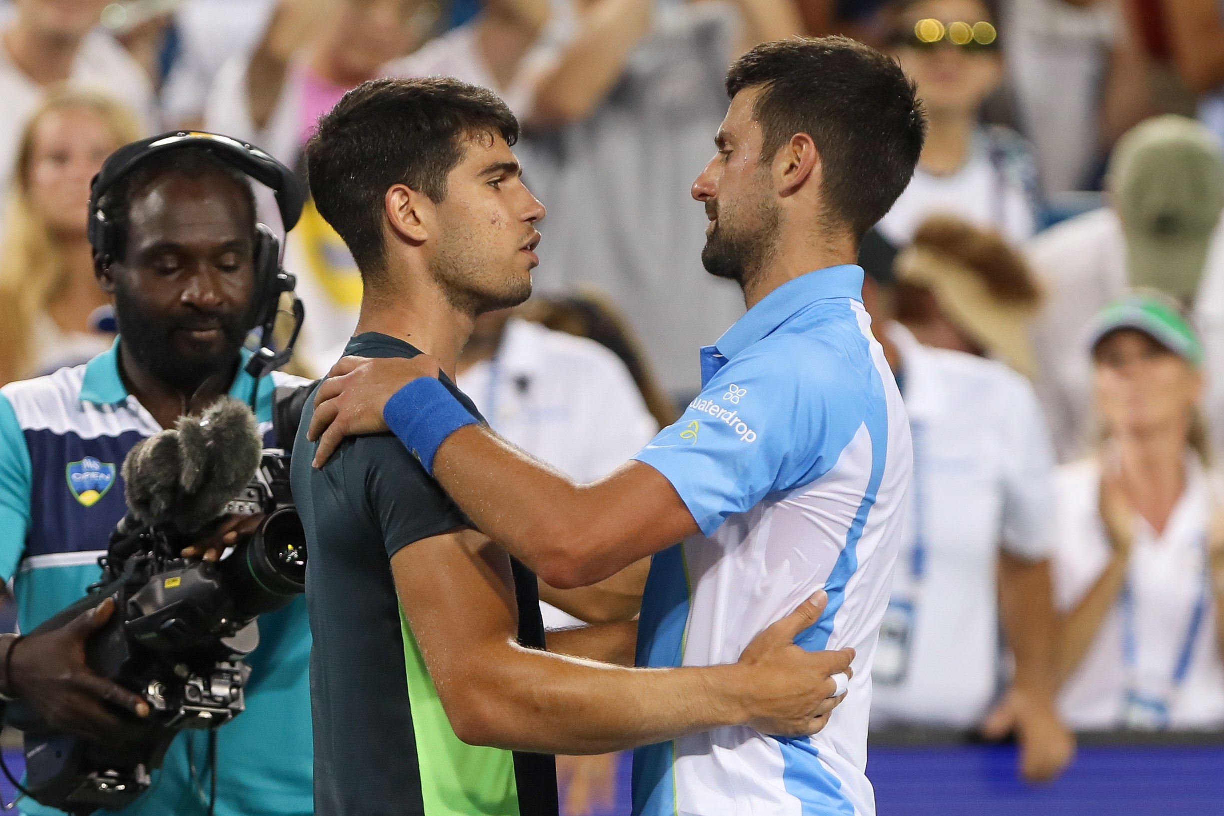 Friends and foes: Carlos Alcaraz and Novak Djokovic practice together in Paris