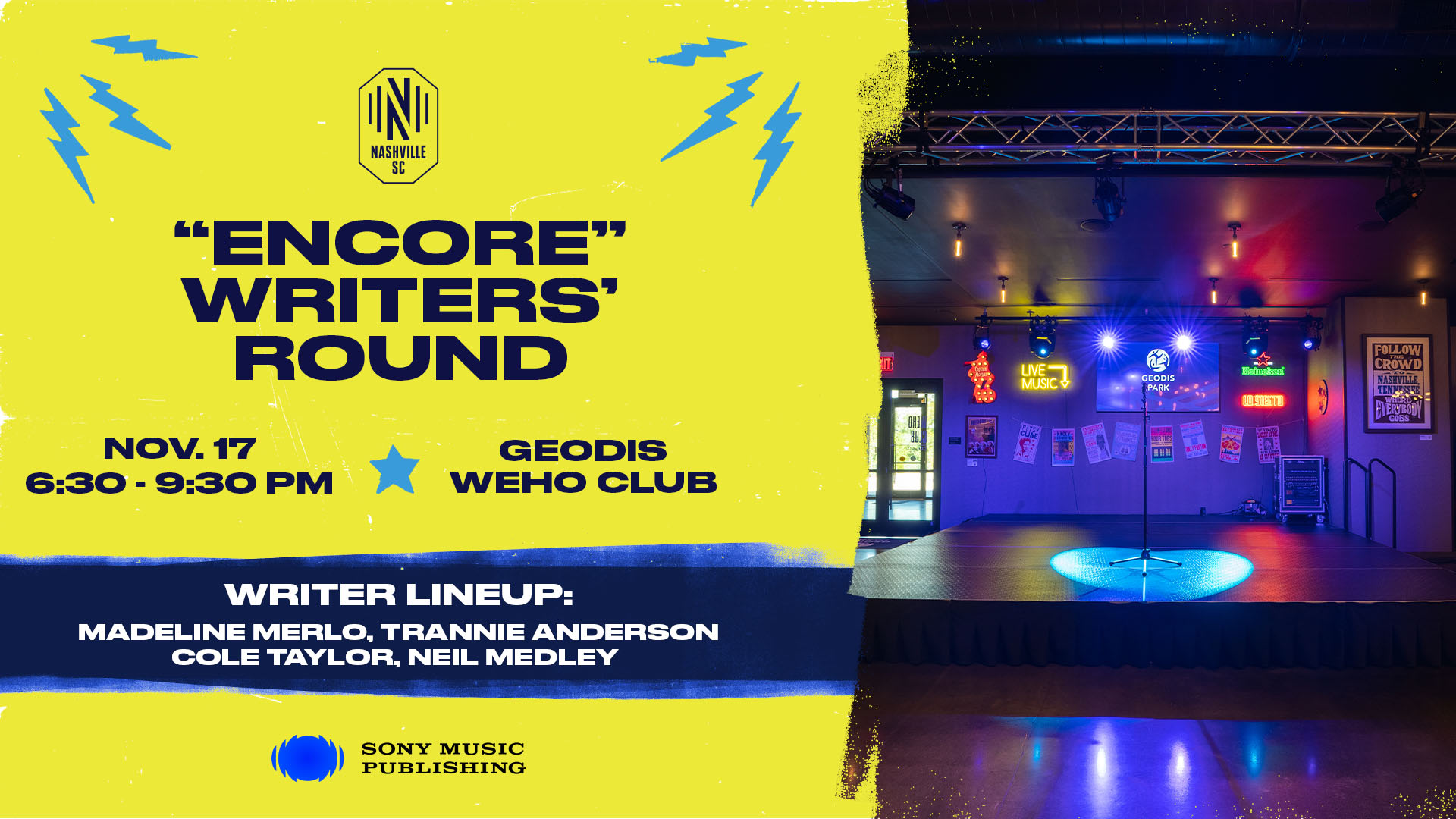 Nashville Soccer Club and Sony Music Publishing Announce Second Songwriters Event at GEODIS Park 