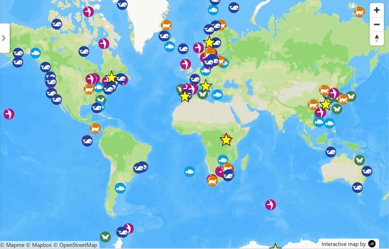 Research tracking map shows wildlife polluted by flame retardants on massive scale