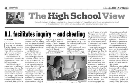 The High School View: Artificial intelligence; Student council – The Martha’s Vineyard Times