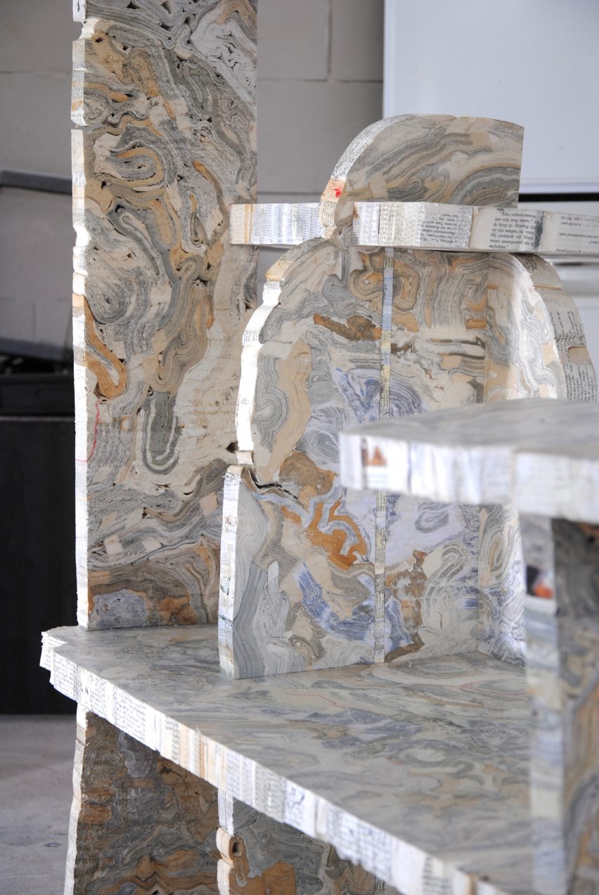 Willem Zwiers melds second-hand books together to form marbled furniture