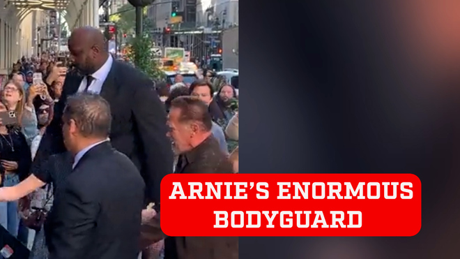 Arnold Schwarzenegger’s bodyguard might be the biggest man we’ve ever seen… makes “Arnie” look tiny