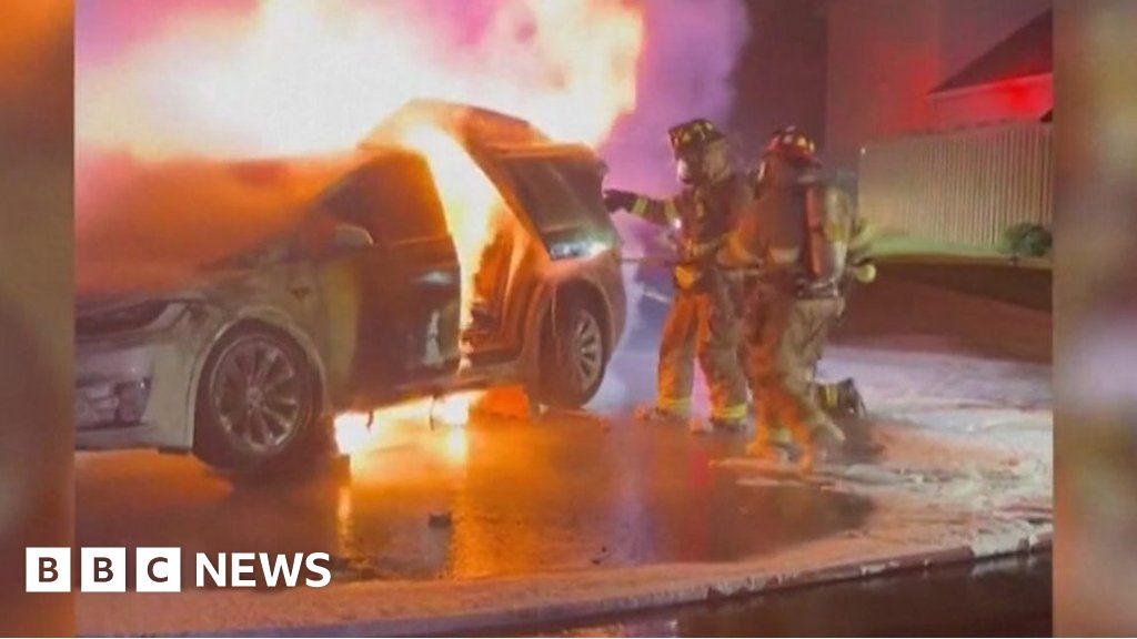 Firefighters tackle raging Texas Tesla fire