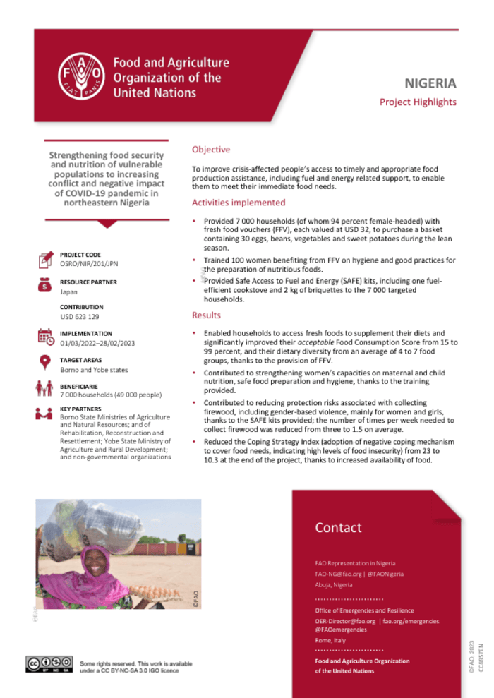 Nigeria: Project Highlights – Strengthening food security and nutrition of vulnerable populations to increasing conflict and negative impact of COVID-19 pandemic in northeastern Nigeria