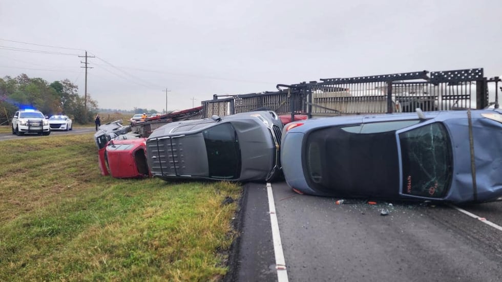 I-10W blocked near Lacassine due to overturned car-hauler