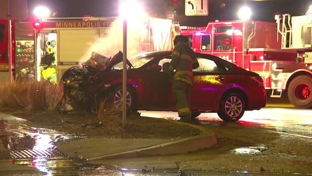 Crash sparks car fire near Loring Park in Minneapolis