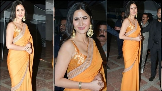 Katrina Kaif steals hearts in a stunning orange saree, effortlessly blending tradition and glamour. All pics, videos