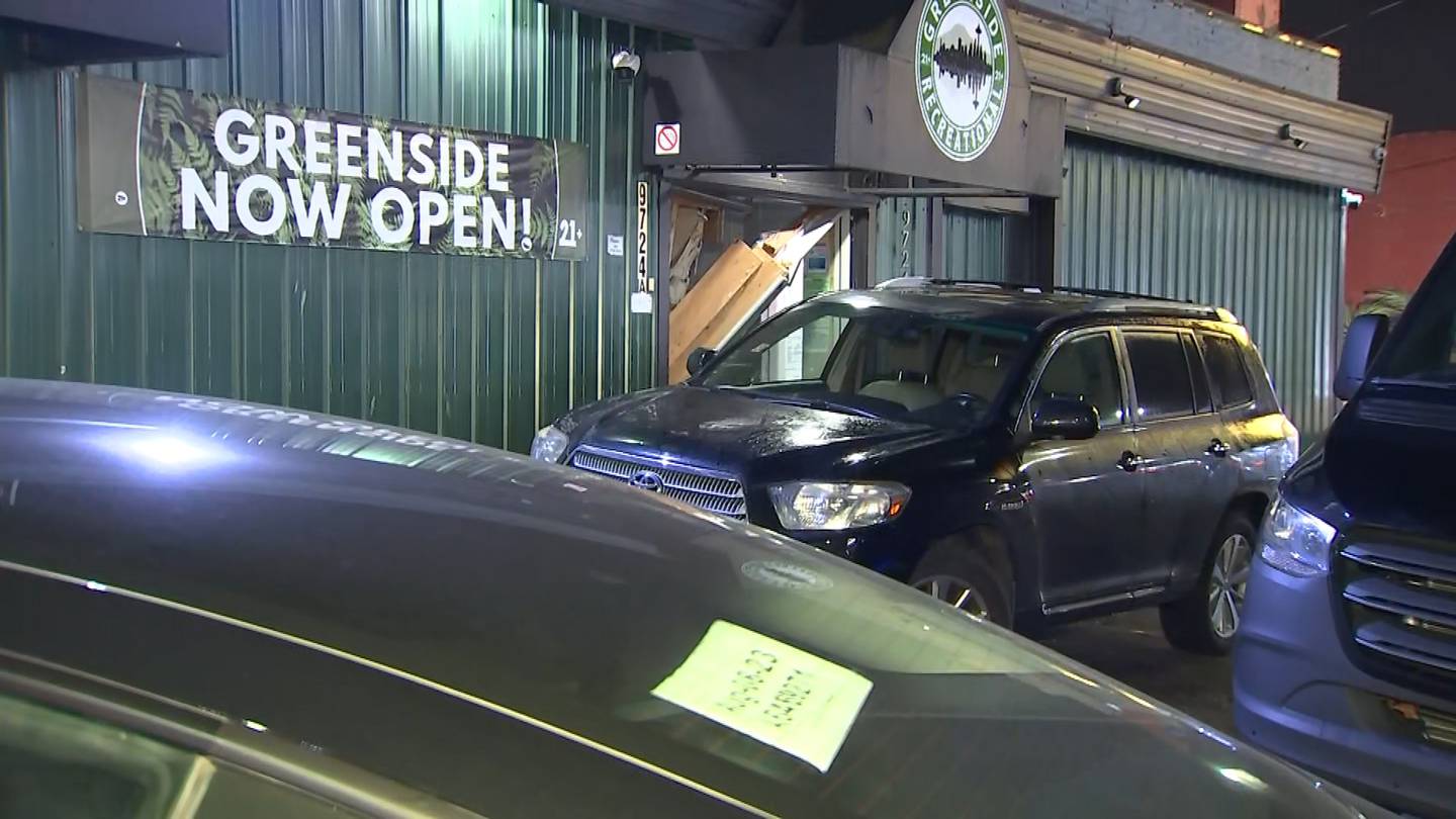 North Seattle marijuana shop damaged when car slams into front door