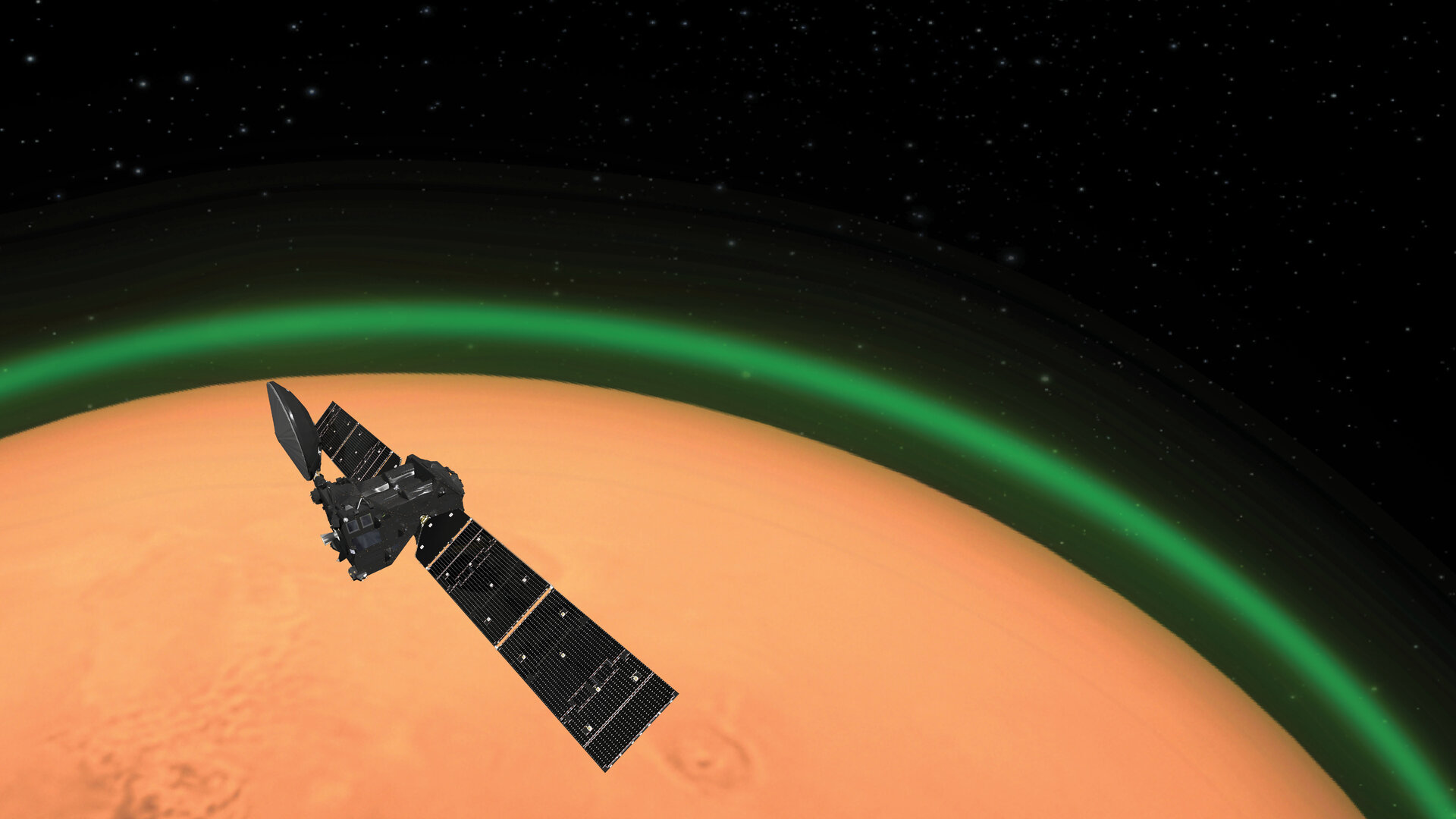 Martian Green Nightglow Seen for the First Time