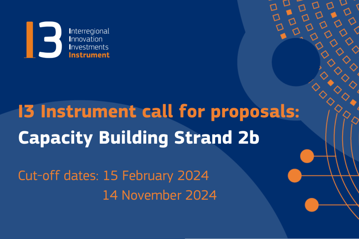 Opening of the call Capacity Building Strand 2b under the Interregional Innovation Investments (I3) Instrument