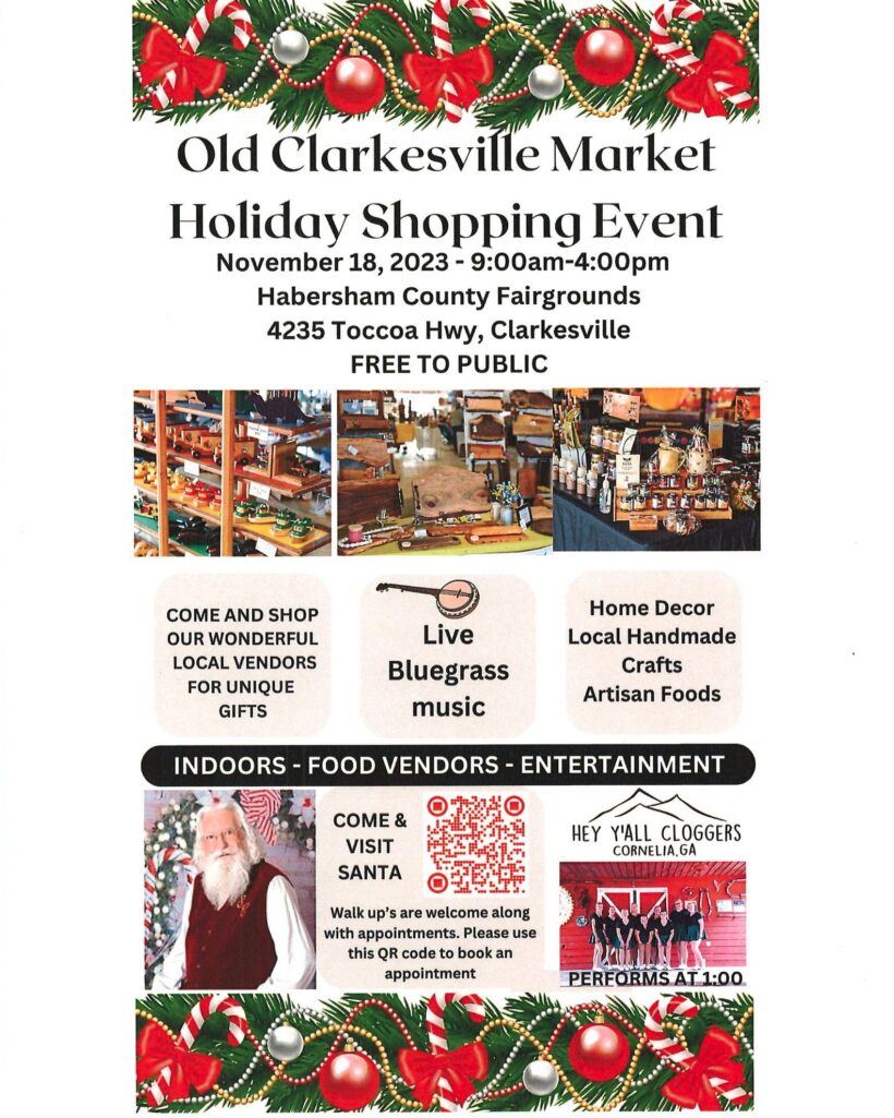 Shop and visit with Santa today at the Senior Center Christmas Bazaar and Old Clarkesville Market