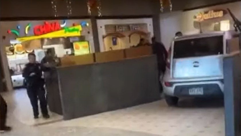 Video: Suspect who drove car into mall through glass doors in custody