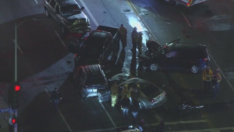 Massive car wreck in Los Angeles injures 12 outside arena