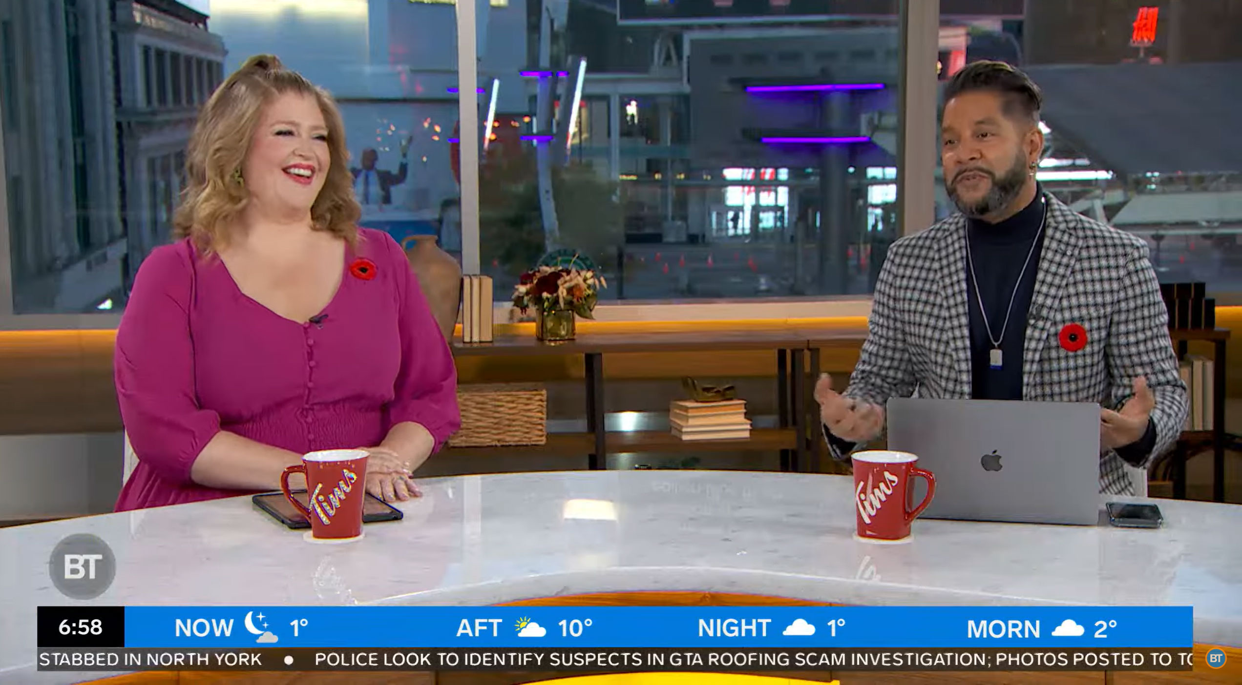 Breakfast Television’s Meredith Shaw mocks co-host Devo Brown’s outft