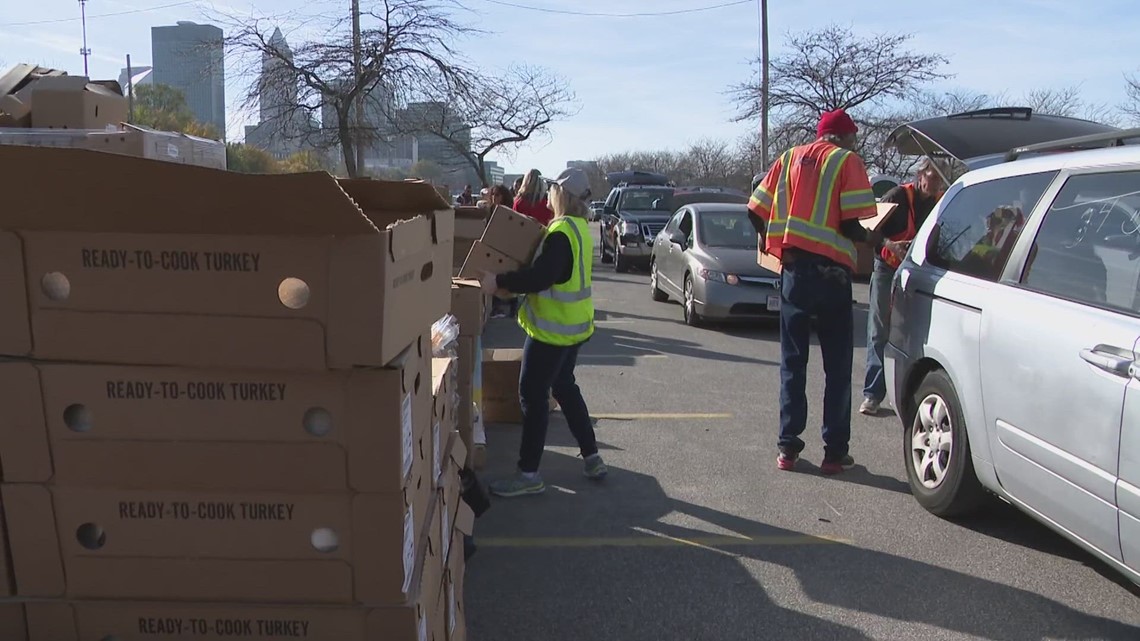 Greater Cleveland Food Bank Muni Lot turkey distribution feeds over 4,000 households