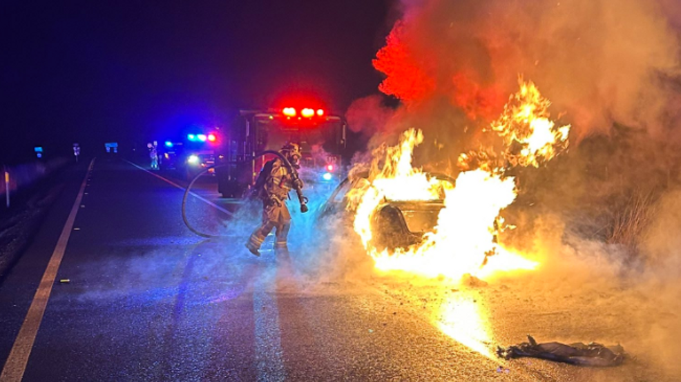 Car erupts into flames alongside Interstate 5 in Tehama County