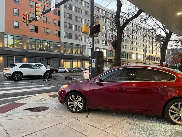 Car slams into bank after crash in Philadelphia, at least 1 hospitalized