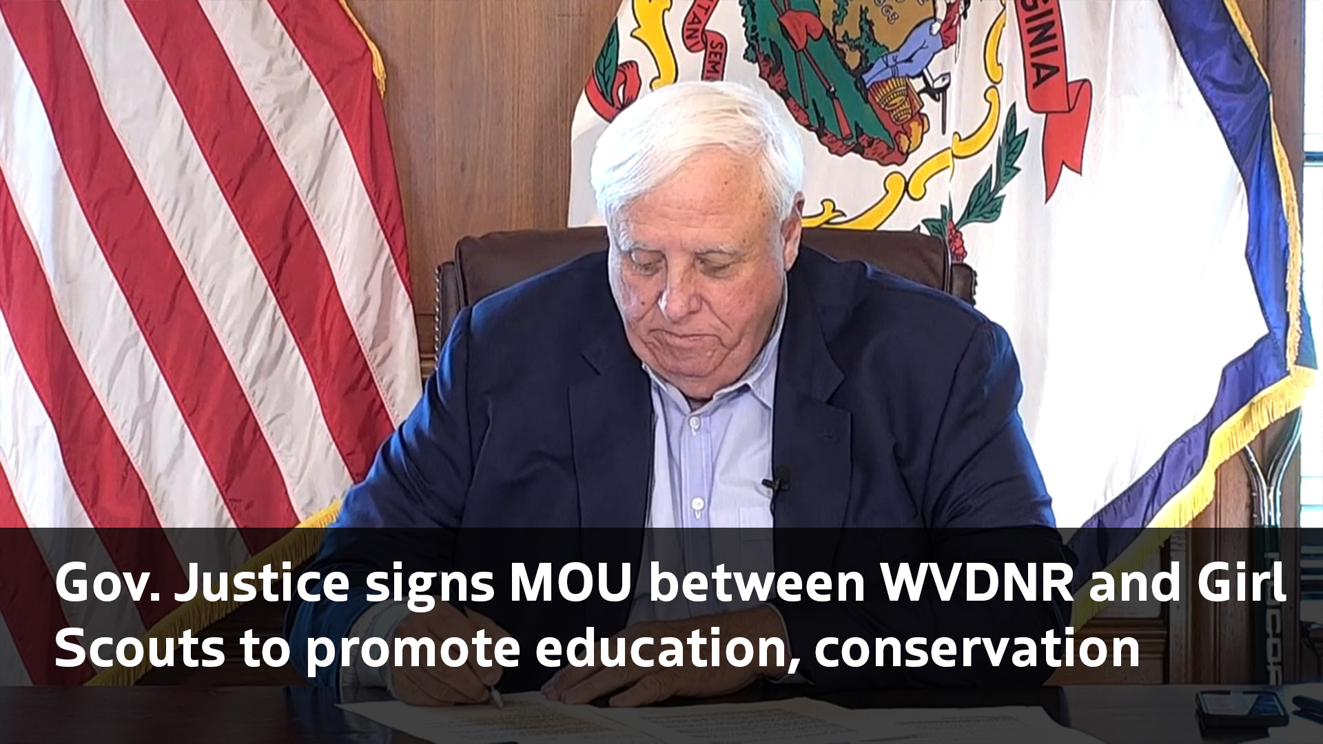 Gov. Justice signs MOU between WVDNR and Girl Scouts to promote education, conservation