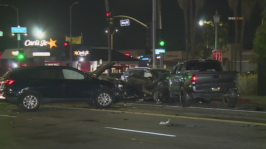 Violent multi-car crash near L.A. Coliseum sends 7 people to hospital