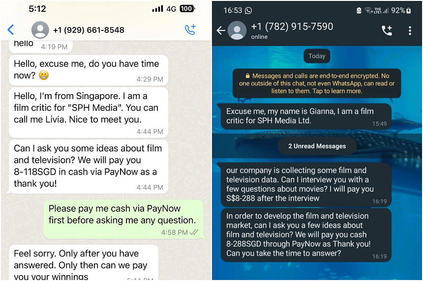 Scam survey on ‘film and television’ circulating on WhatsApp, not from SPH Media