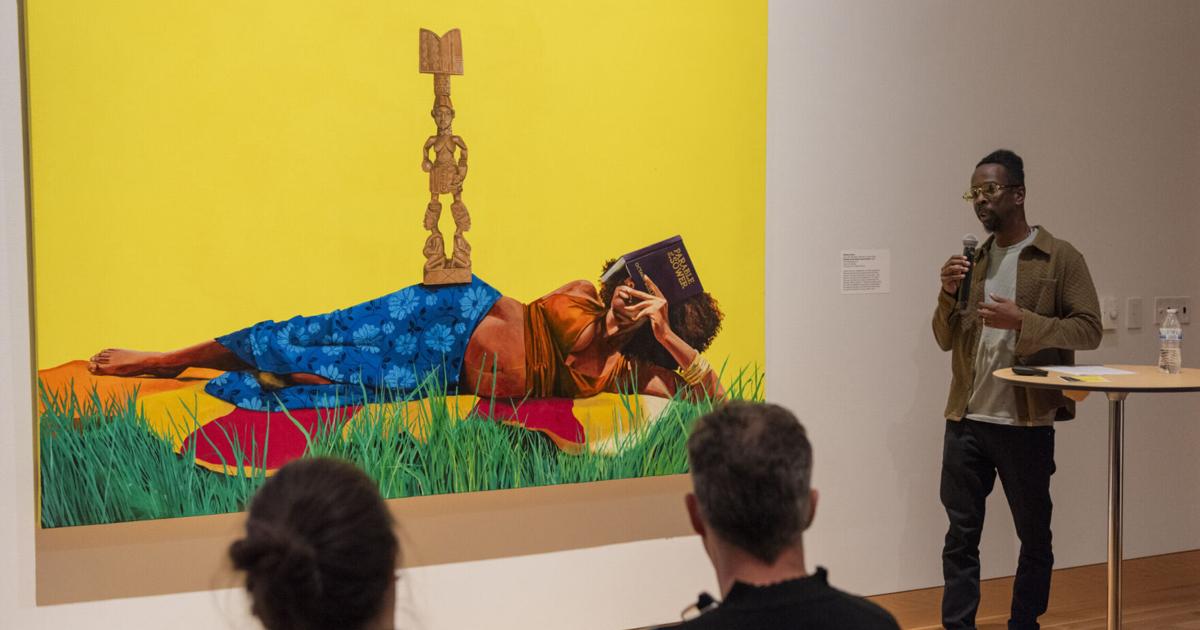 Artist Dr. Fahamu Pecou showcases his artwork at the Spencer Museum of Art
