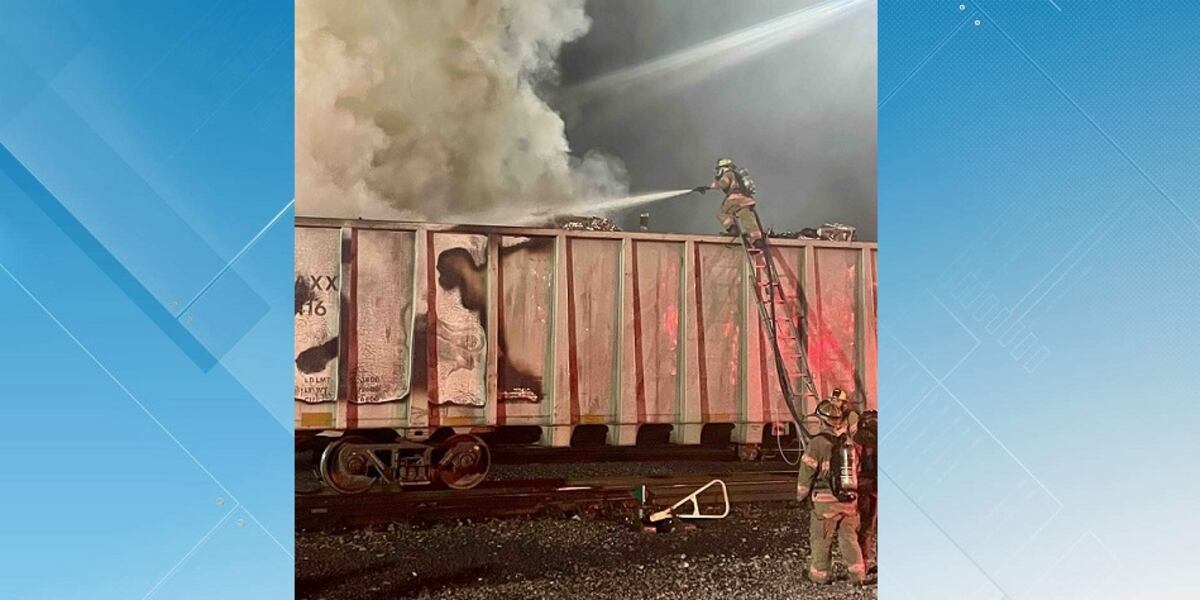 Roanoke crews fight train car fire