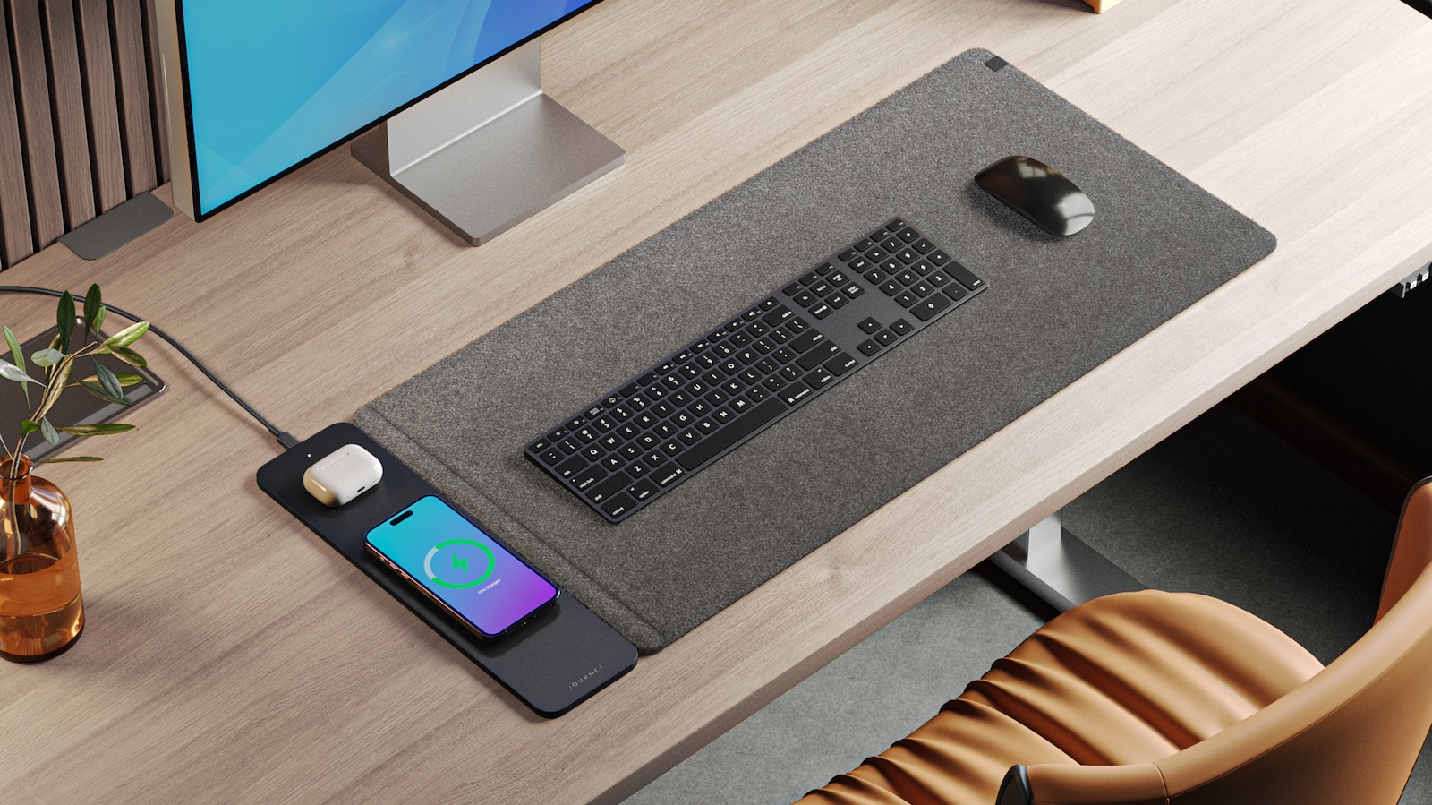 This wireless charging desk mat keeps your EDC gadgets charged